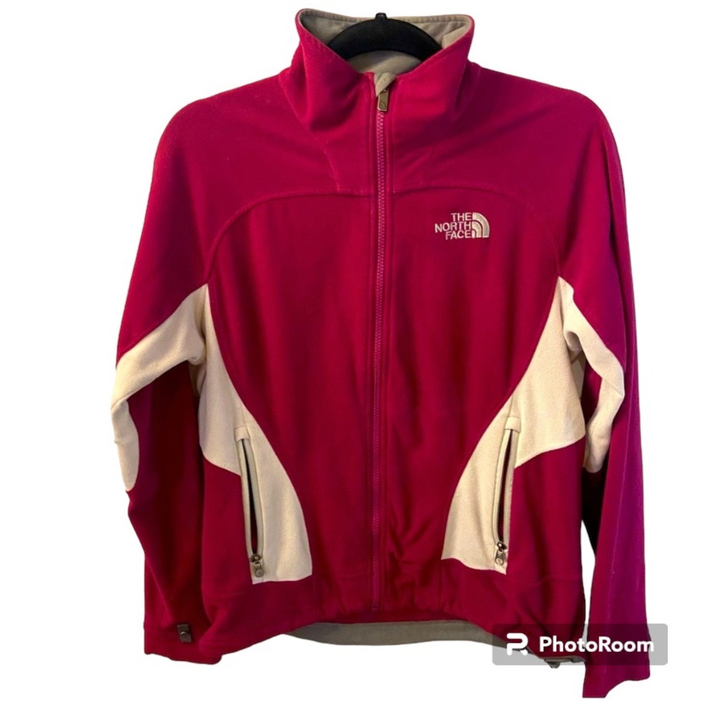 The North Face Women's Magenta and Cream Fleece Utility Jacket